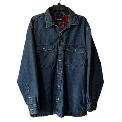 Chaqueta Camisa Denim Forrada de Franela Cherokee De Colección Para Hombre Grande Azul Jean Shacket Foto 1 de 4