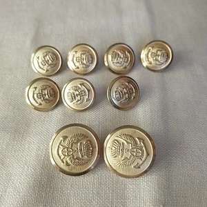 Gold Tone Buttons Shank Metal Anchor Nautical Eagle Crown Round Used Set Of 9 - Picture 1 of 6