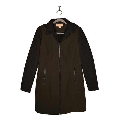 Giacca con cappuccio MICHAEL KORS $250 verde nero media mista soft shell piccola