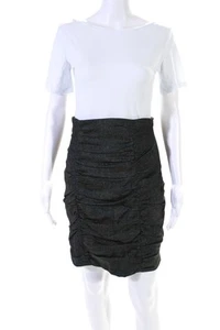 Nanette Lepore Womens Ruched Mini Pencil Skirt Black Blue Green Size 4 - Picture 1 of 7