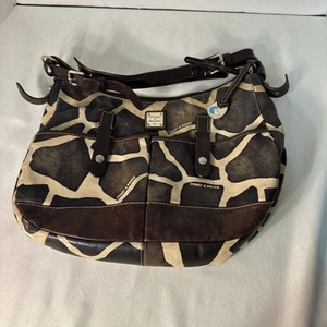 Vintage Dooney & Bourke Giraffenmuster Schultertasche Handtasche Reißverschluss  - Bild 1 von 4