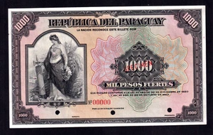 Paraguay 100 pesos fuertes 1923 P-155s Specimen AU - Picture 1 of 2