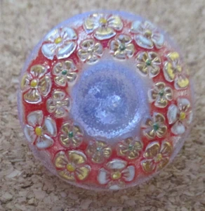 1 - Czech Glass Gold and White Flowers-UV Reactive Red Button #119 21.34mm - Picture 1 of 5