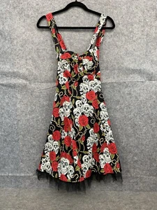 Banned apparel Skulls Dress Red Roses Black Blue Eyes Boho Punk gothic Size 12 - Picture 1 of 17