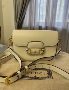 Gucci Horsebit 1955 White Leather Shoulder Crossbody Woman Bag