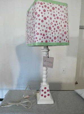 NWT Illumination Station Pink Polka Dot Green Trim Lamp Girl's Baby Room Ribbon - Image 1 of 4