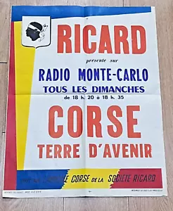 60er Original Vintage französisches Werbeplakat Schnaps Ricard Radio Monte Carlo Corse - Bild 1 von 10