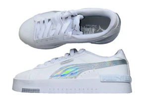 NUOVE scarpe da ginnastica PUMA Carina bianche Holo in pelle iridescente con plateau UK 3 - Foto 1 di 9