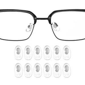 6 Pairs Eyeglass Nose Pads 5mm Titanium Logo Glass Nose Grips Clear Silver - Picture 1 of 7