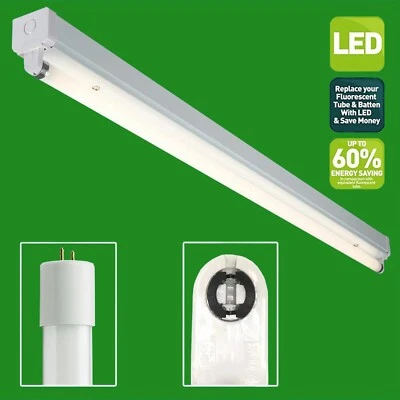 2x 9W (=18W) T8 4000K Cool White 2ft 600mm LED Tube With Batten Included 750lm - Image 1 of 2
