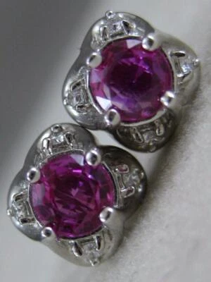 ESTATE DIAMOND ROUND RUBY 14K WHITE GOLD FILIGREE CLUSTER EARRINGS 7MM #2ST280RW - Image 1 of 4