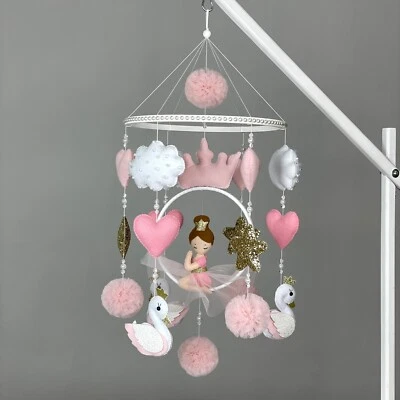 Bailarina Bebé Móvil Niña Princesa Guardería Cisne Móvil Rosa Boho Cuna Móvil Foto 1 de 4