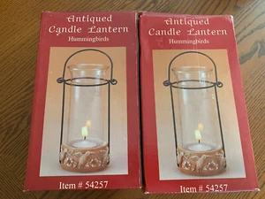 ANTIQUED CANDLE LANTERN (SET OF 2) HUMMINGBIRDS # 54257 W/TEA LIGHT- ABC DISTRIB - Picture 1 of 8