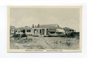 Humarock Beach MA postcard, old car, person on steps, Royal Brown Residence - Picture 1 of 2