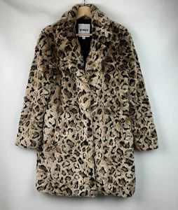 BB Dakota Coat Leopard Faux Fur Collared Buttons Pockets Lined Size M - Picture 1 of 13