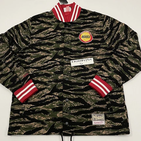 $150 Mens Size L Mitchell & Ness Houston Rockets Tiger Camo Varsity Jacket Large Cover