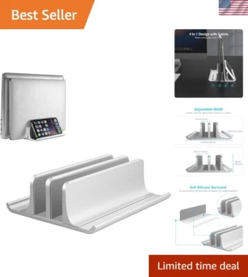 Sleek Silver Adjustable Laptop Stand - Dual Slot for MacBook, iPad, Chromebooks - Image 1 of 4