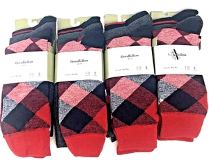 Men's Dress Socks Checkered Crew Red Blue 4 Packs Shoe Size 7-12 Total 12 Pairs - Picture 1 of 5