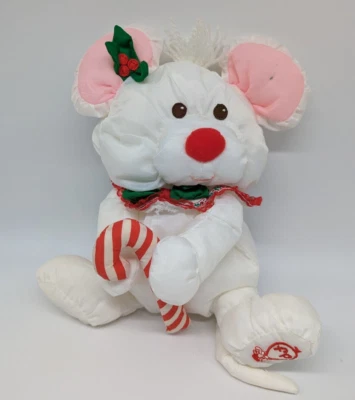Fisher Price 80s Puffalump Christmas White Mouse w Candy Cane Plush Stuffed Toy - Image 1 of 4