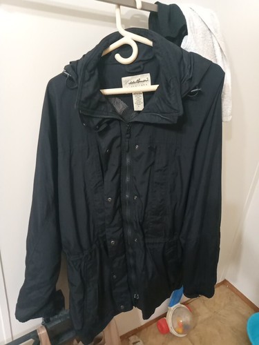 VETEMENTS Giacca donna Eddie Bauer grande nera tasca leggera con cappuccio usata