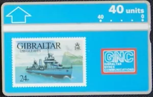 Gibraltar NYNEX Phonecard, 40 units USS GLEAVES ON STAMP. Unused MINT - Picture 1 of 2