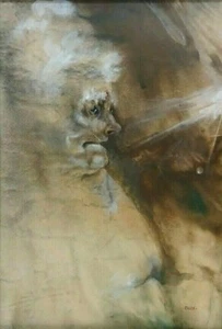 POIGNANT PORTRAIT NEW YORK ARTIST RP ROSEN Sd ORIGINAL GOUACHE DUPLEX MAT - Picture 1 of 12