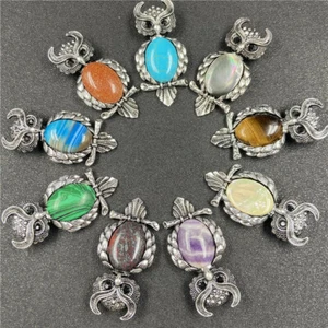 Wholesale 10pcs Natural Stone Owl Pendant Brooch Dual Purpose Healing Crystal - Picture 1 of 12