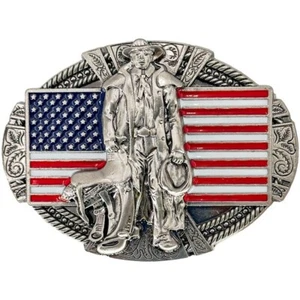 True American Cowboy Gürtelschnalle Flaggen, Sattel & Körnung, Western Legacy Neu - Bild 1 von 2