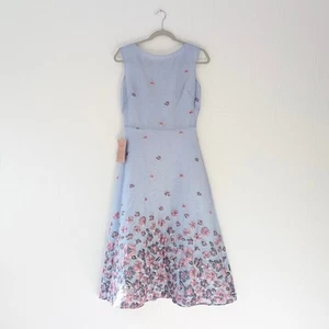 NWT BHLDN Anthropologie Guilie Blue Floral Midi Cocktail Dress, size 6 - Picture 1 of 10
