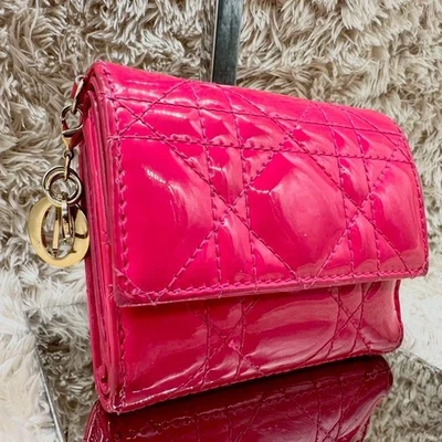 Бумажник Christian Dior Cannage Patent тройного сложения розовый женский подлинный популярный - Изображение 1 из 4