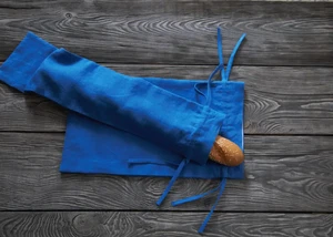 Linen Storage Baguette Bag in Blue double-Layer - Handmade bag lined drowstring - Picture 1 of 19