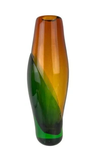 Exquisite MURANO STYLE Emerald And Amber Layered Glass Vase 10.75" - Picture 1 of 9