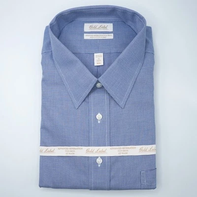 Roundtree Yorke Gold Label Shirt 19"-34/35" BIG Blue White Check Non-Iron NWT - Image 1 of 4