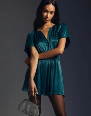 Mameluco Anthropologie The Somerset Cintura Ajustada Edición Satén Turquesa Oscuro XS Foto 1 de 4