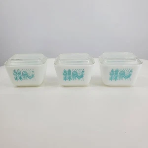 Vintage Pyrex Butterprint Amish Butterprint Hen & Rooster Refrigerator 3 Dishes - Picture 1 of 14