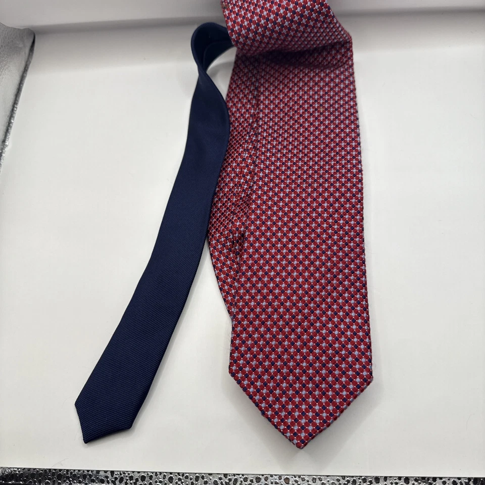 Tommy Hilfiger男式红色和蓝色领带100%真丝 — 第 1/3 张图片