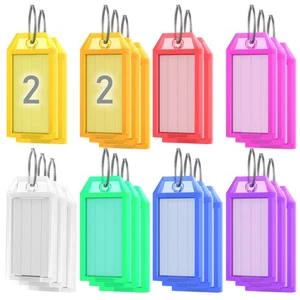 Confezione 22 Etichette Portachiavi Bagagli in Plastica con Etichette in Carta Vuota e Portachiavi Spaccati - Foto 1 di 7