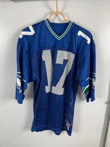 vtg Sand Knit NFL Dave Krieg Seattle Seahawks Football Jersey L Medalist Blue - Picture 1 of 4