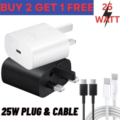 25W Fast Charger Adapter Plug & Cable For Samsung Galaxy Phones Type C - Image 1 of 4