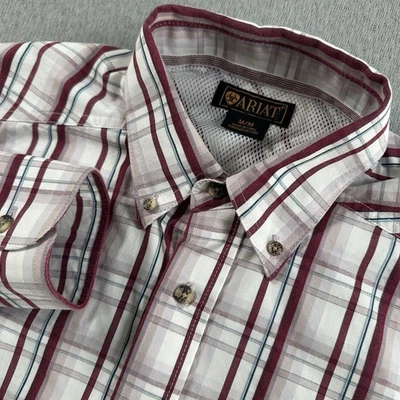 ARIAT Shirt Mens M Plaid Fishing Cowboy Rodeo Long Sleeve Pocket Outdoors EUC - Image 1 of 4