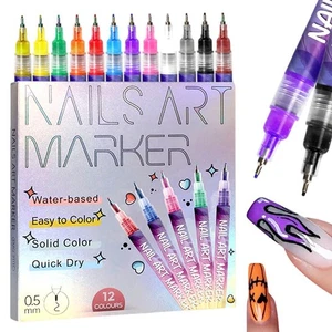  12 Colors Nail Art Pens Set, Nail Art Marker, Nail Doodle Pens, 0.5 MM Nail - Picture 1 of 30