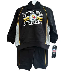 Pittsburgh Steelers Set 2 Pezzi Bambini 2T Nero NFL Team Apparel Felpa Pantaloni - Foto 1 di 10