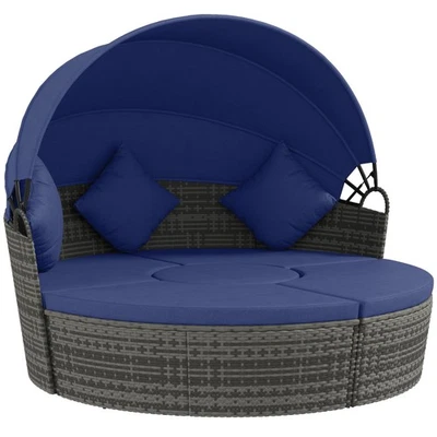 Sofá cama convertible de exterior, juego de muebles de 4 piezas, sofá, mesa de té, sillas, azul Foto 1 de 4
