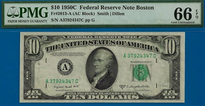 1950C $10 Federal Reserve Note PMG 66EPQ collectible 19 known Boston Fr 2013-A - Image 1 of 4