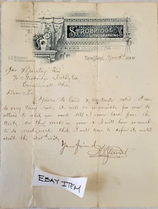 1884 Adv. Lettera The STROBRIDGE LITOGRAPHIC CO. CINCINNATI OHIO A. A. STEWART - Foto 1 di 2
