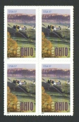 Unused 2003 US Postage Block of 37 Cent Stamps 1803 OHIO Countryside - Image 1 of 2