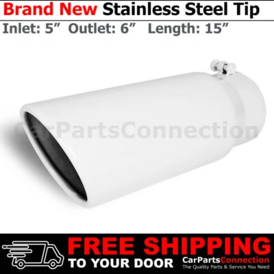 Bolt-On Stainless Truck Angled White 15 inch Exhaust Tip 213474 5 In 6 Out - Image 1 of 4