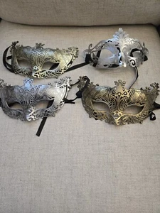 Lot Of 4 Phoenician Masquerade Cat Eye Masks Gold Bronze Silver Tone Vintage - Picture 1 of 4