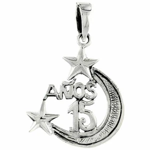 Colgante Quinceañera Plata Solida Dije Plata Sólida 925 Real Plata Esterlina Mis 15 Años - Imagen 1 de 3