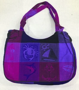 Artisan Ethnic Hippie Shoulder Bag Beach Purse Tote Handmade in Mexico Purple - Picture 1 of 5